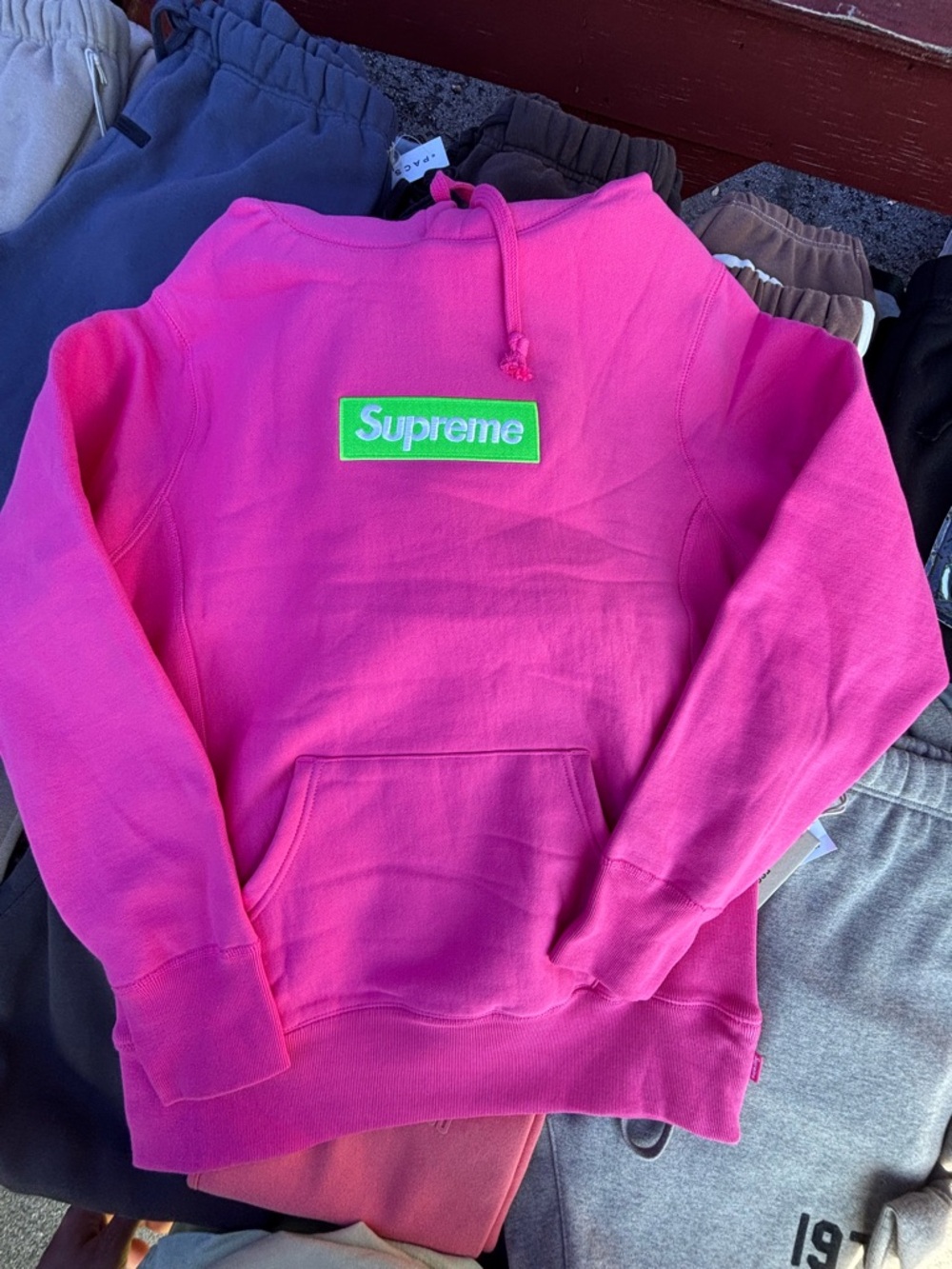 Supreme Hot Pink Hoodie with Lime Green Box Logo